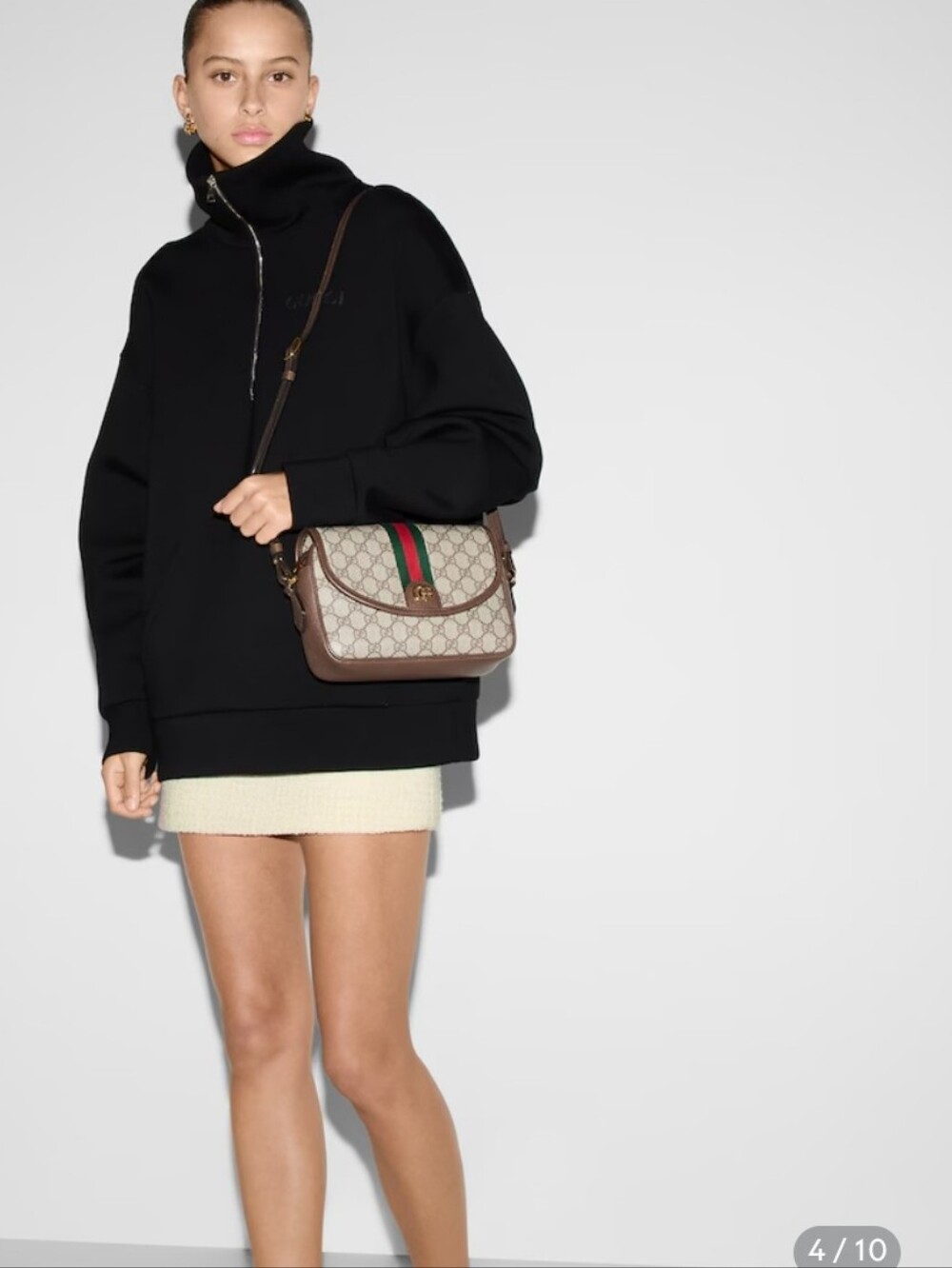 Supre Canvas Crossbody Bag in Beige/Brown w/Web Stripe